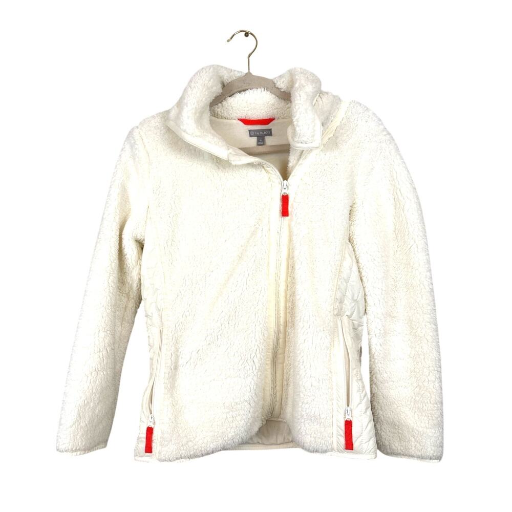 T By Talbots Womens S Petite Cream Sherpa Fleece Zip Jacket Cozy Casual Chic